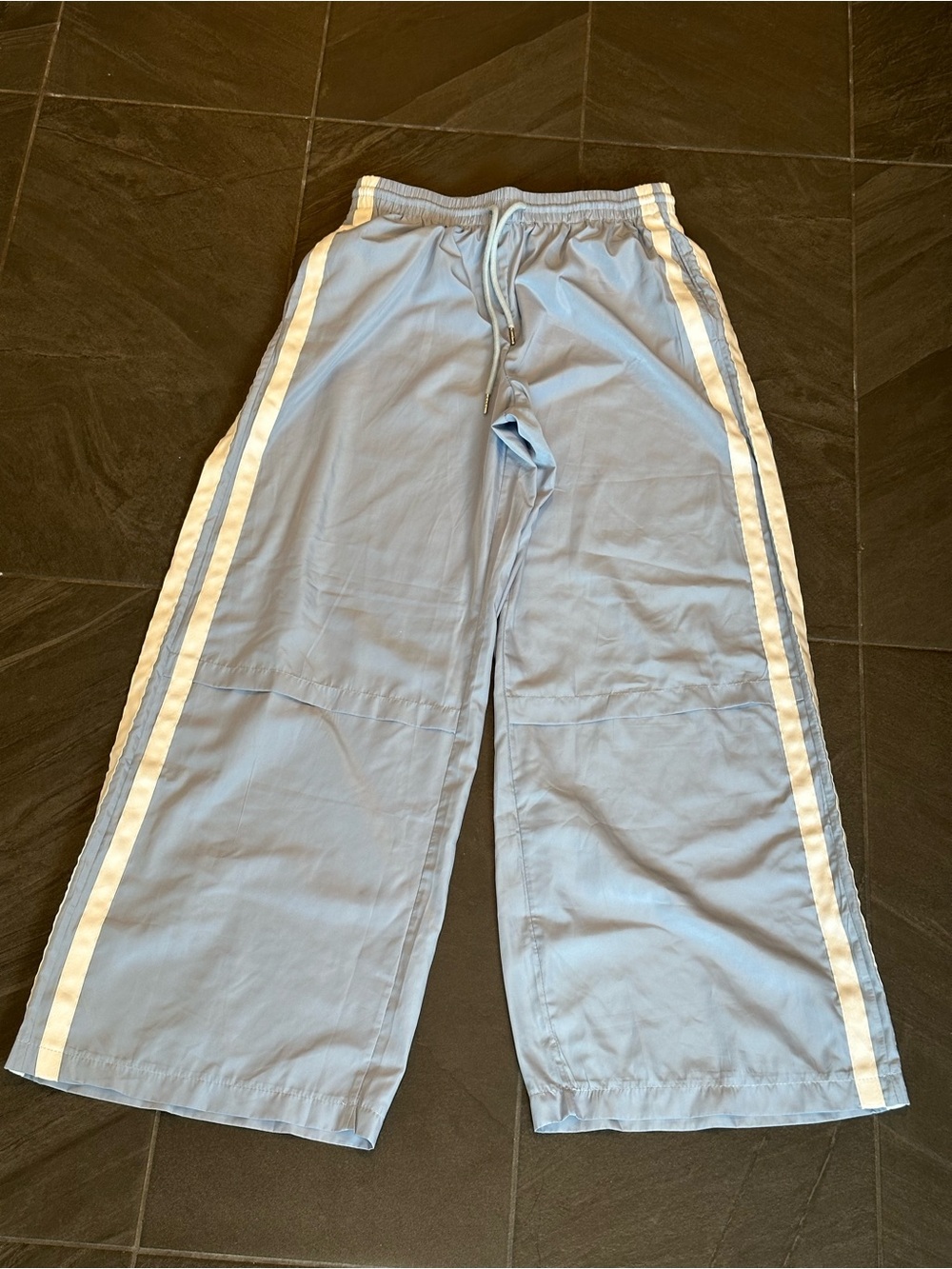 Edikted Light Blue Track Pants with White Side Stripes